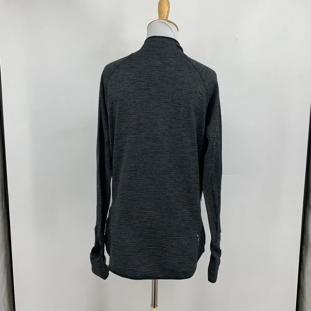 Nike Top Womens L Large Charcoal Element Sphere Thumbholes Mitten Cuff Half Zip